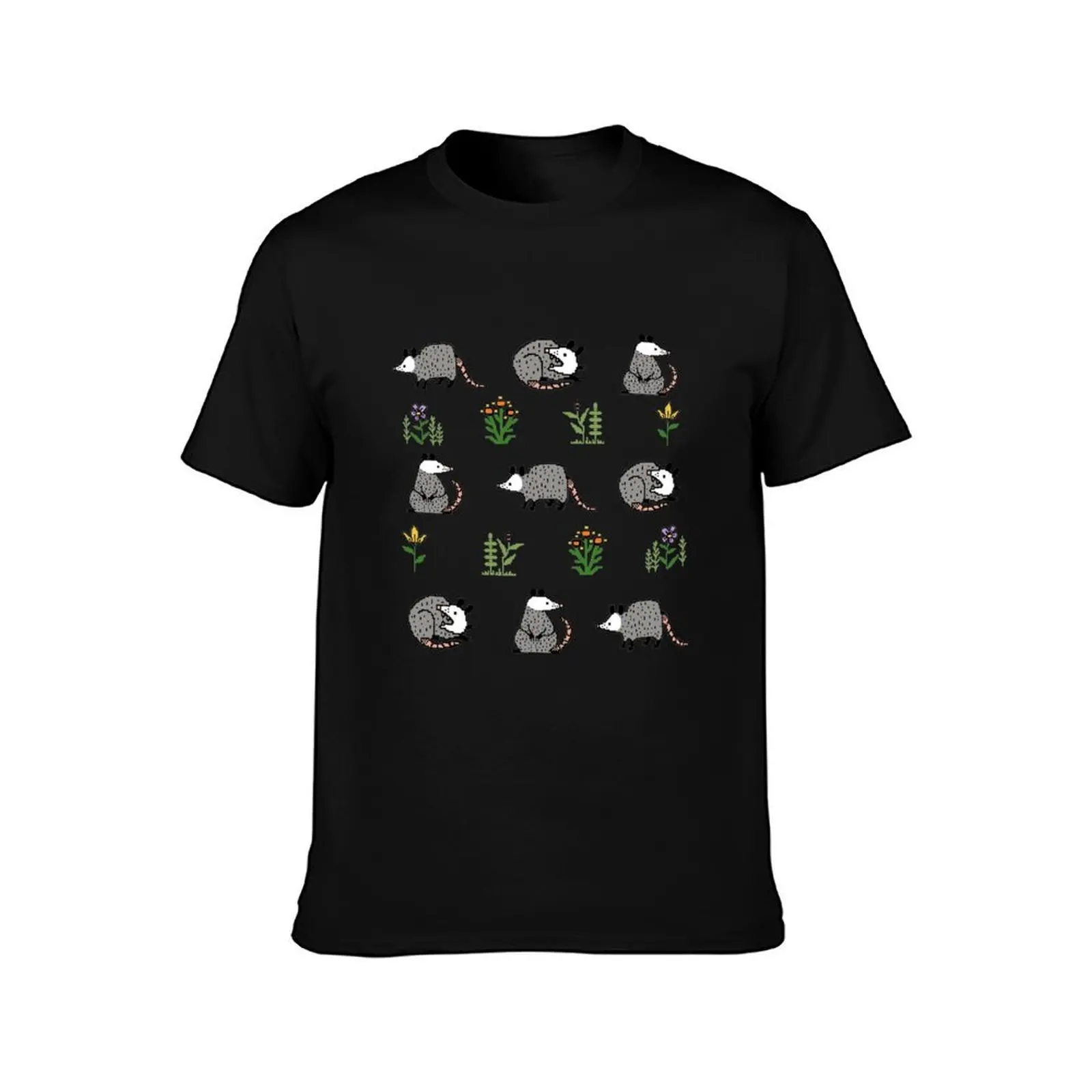 Possum Parade T-Shirt, Summer Casual Cotton Tee, Oversized Streetwear Tops, Vintage Graphic Print, Loose Fit Short Sleeve