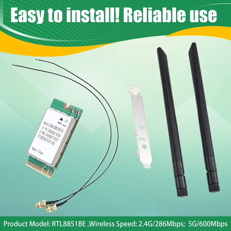 

ABFM-M. 2 Беспроводная Wi-Fi-карта RTL8851BE AX900 WIFI6, двухдиапазонная 2,4G/5G, BT5.2 NGFF с антенной для Win10/Win11