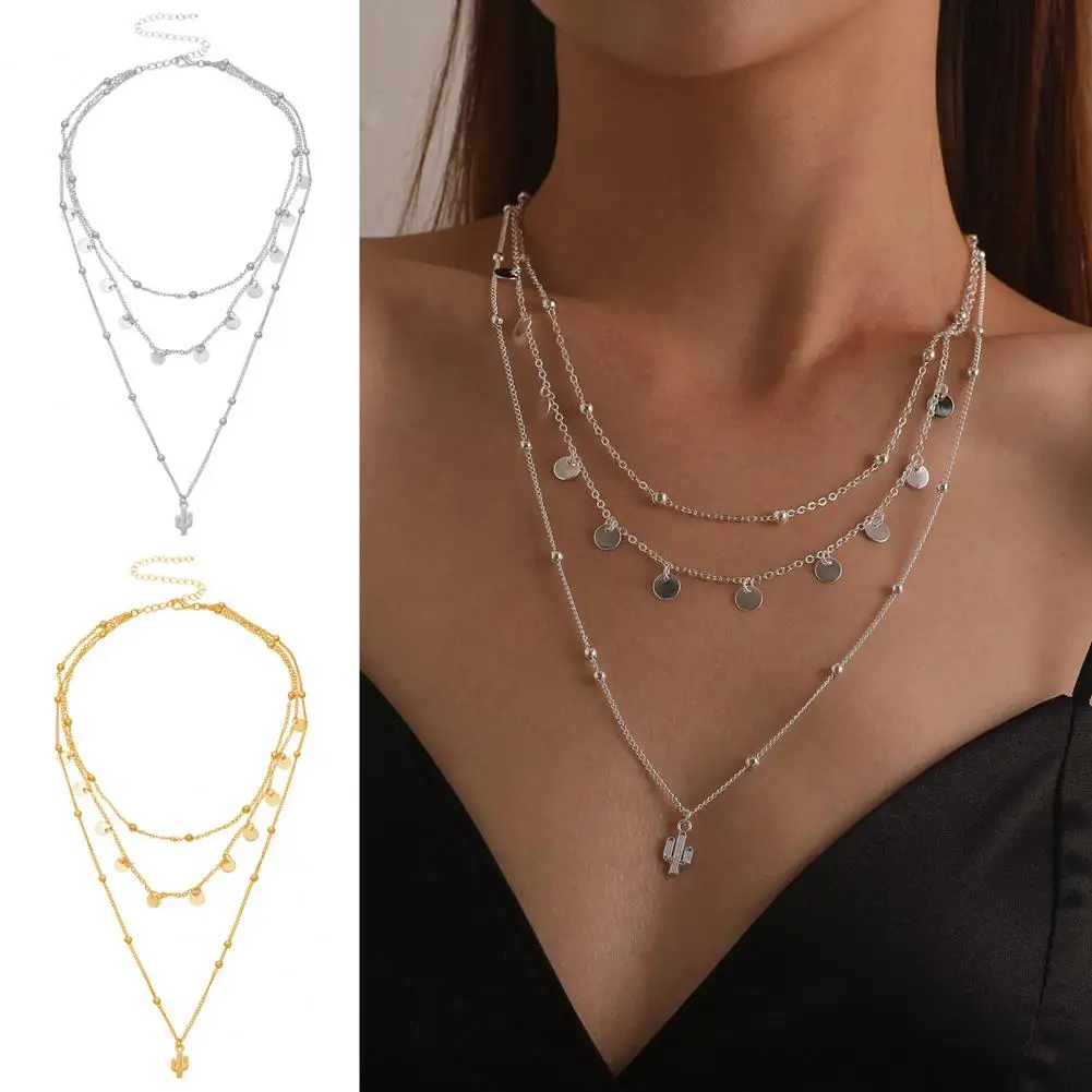 

Multi-layer Necklace Stylish Multi-layer Cactus Pendant Necklace for Women Long Chain Fashion Beads Jewelry Dainty for Girls
