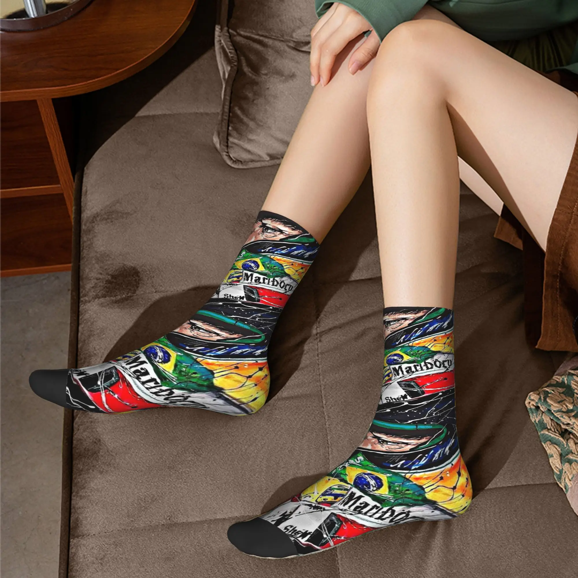 Пользовательские носки с рисунком автомобиля A-Ayrtons, мужские и женские теплые забавные новинки, носки Motor Crew