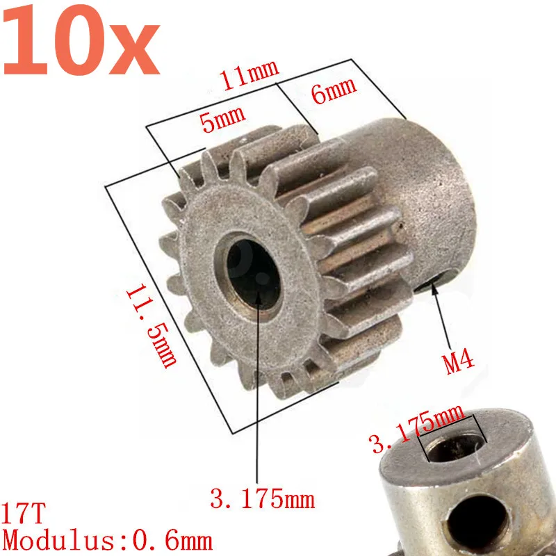 10 unids/lote engranaje de Motor 17T 11119 HSP repuestos tuerca Hexagonal para TRAXXAS HPI Himoto 1/10 modelos a escala RC Car