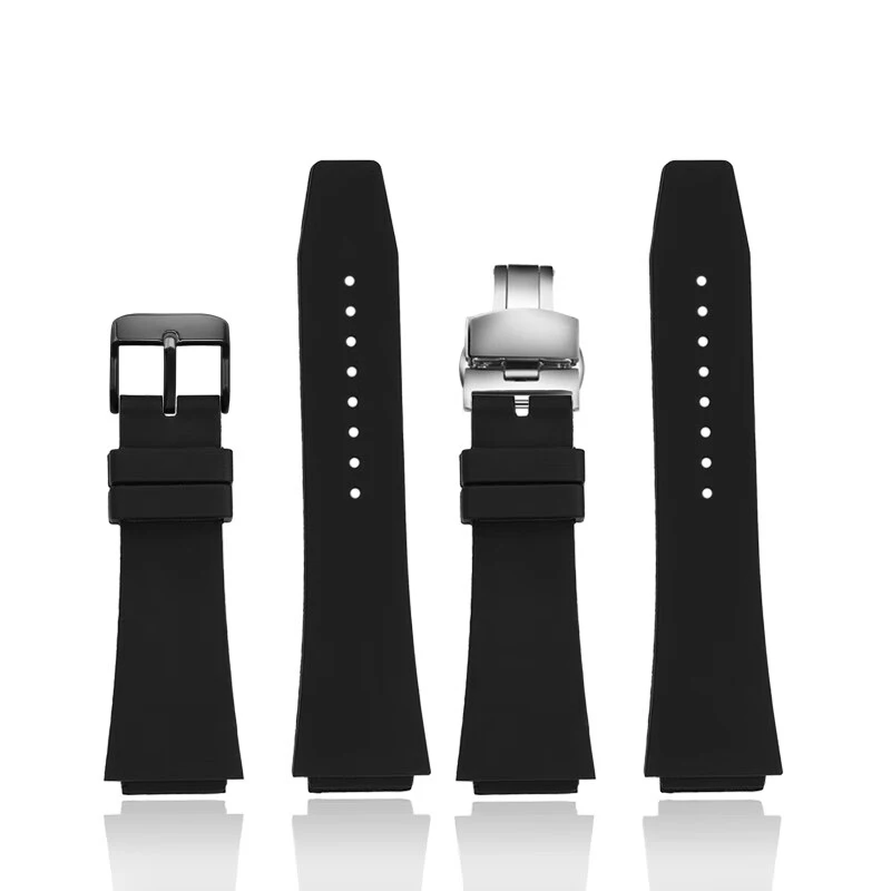 سوار ساعة سيليكون محدب أسود لسلسلة رادو الرقيقة ، حزام ساعة بديل ، ملحقات السلسلة ، 24*18