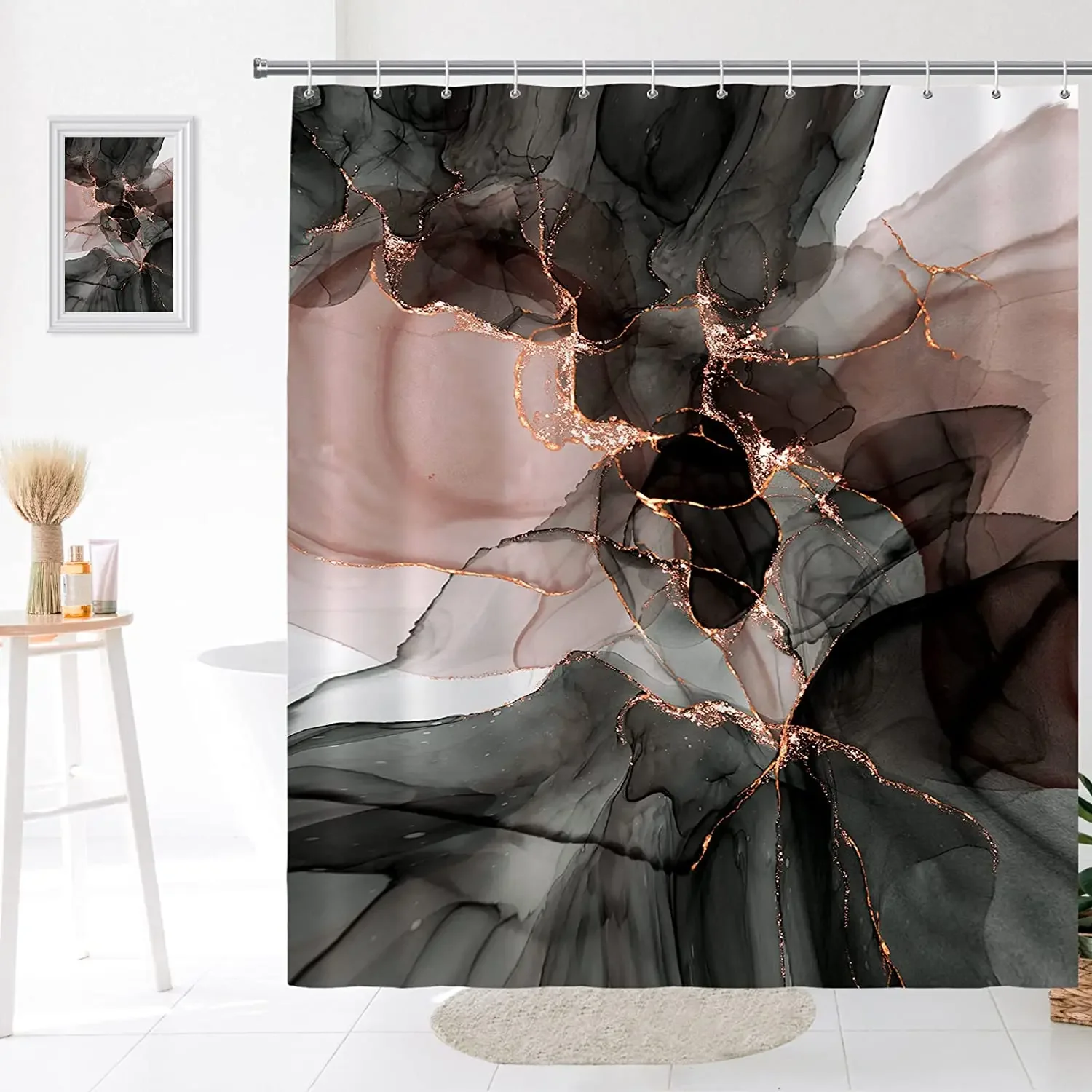 Marble Shower Curtains Luxury Watercolor Texture Mix Color Bathroom Curtain Abstract Modern Ink Art Home Bathtub Decor Set Hooks