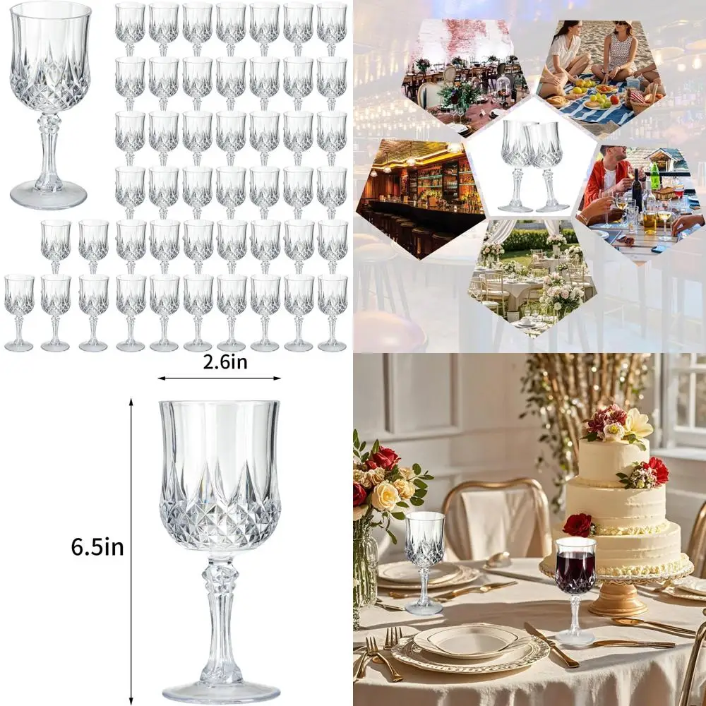 

Прозрачные пластиковые бокалы для вина на ножках — упаковка 48 штук для вечеринок, свадеб и приема