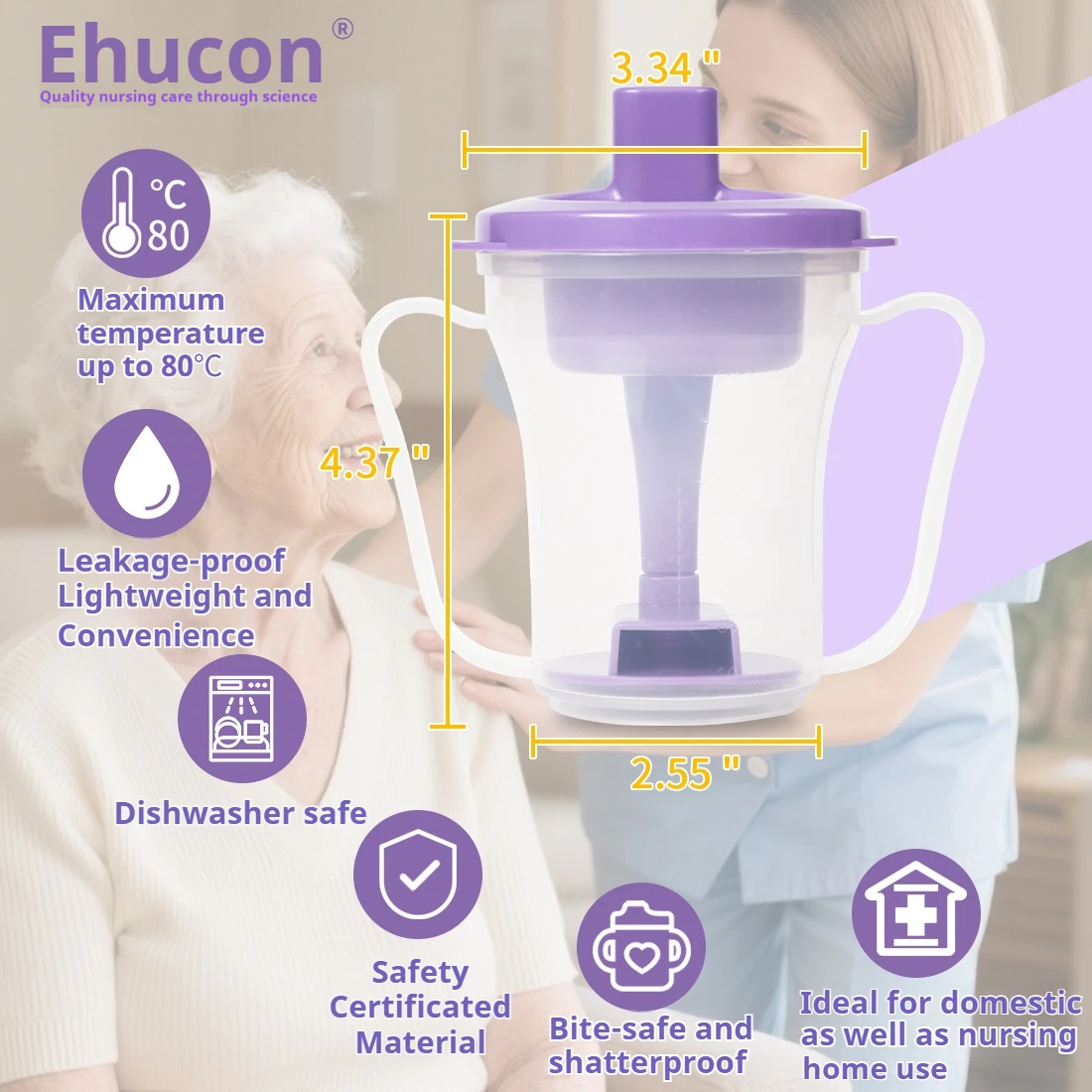 Ehucon Dysphagia Cup with 5/10/15cc Liquid Control Inserts, Anti-Choking Drinking Cup for People with Swallowing Difficulties