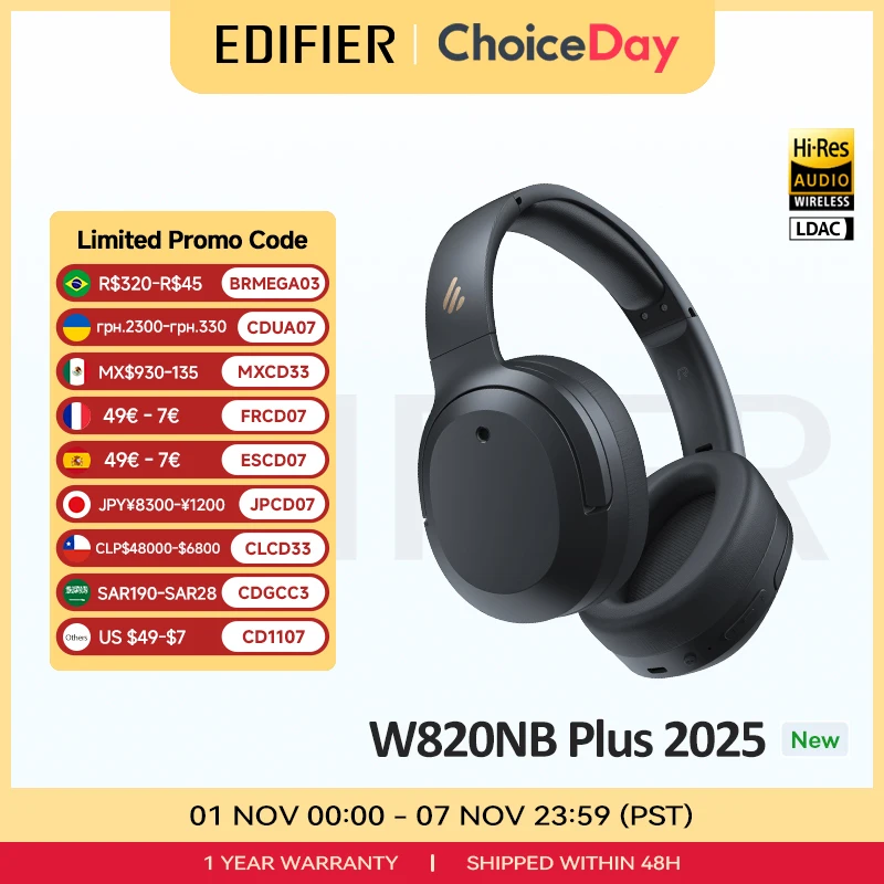 Edifier W820NB Plus (2025 Ver.) Casque sans fil ANC Bluetooth 6.1 casque supra-auriculaire-49dB écouteurs antibruit Audio haute résolution Edifier W820NB Plus (2025 Ver.) Casque sans fil ANC Bluetooth 6.1 casque supra-auriculaire-49dB écouteurs antibruit Audio haute résolution