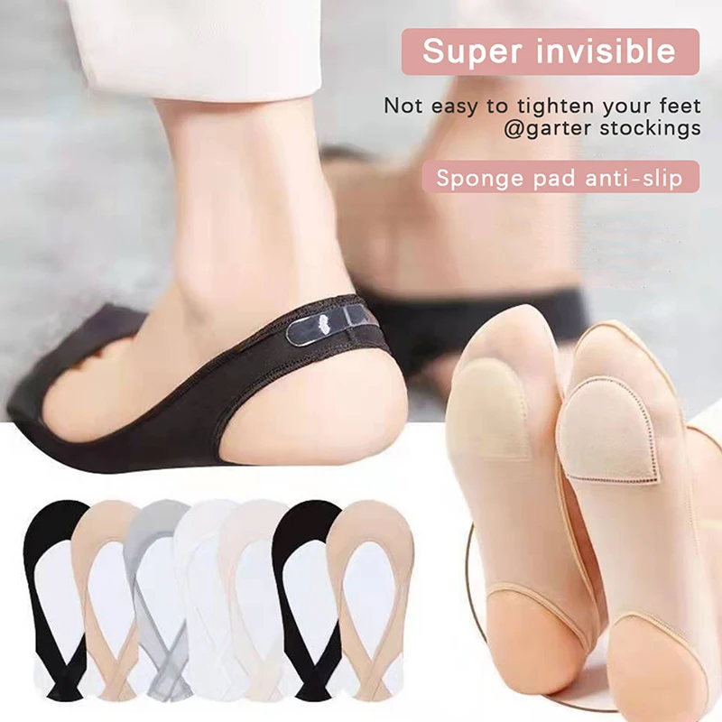 

High Heels Shoes Ice Silk Half-Palm Suspender 1 Pair Ultra-Thin Invisible Boat Socks Women Summer Silicone Non-Slip Socks