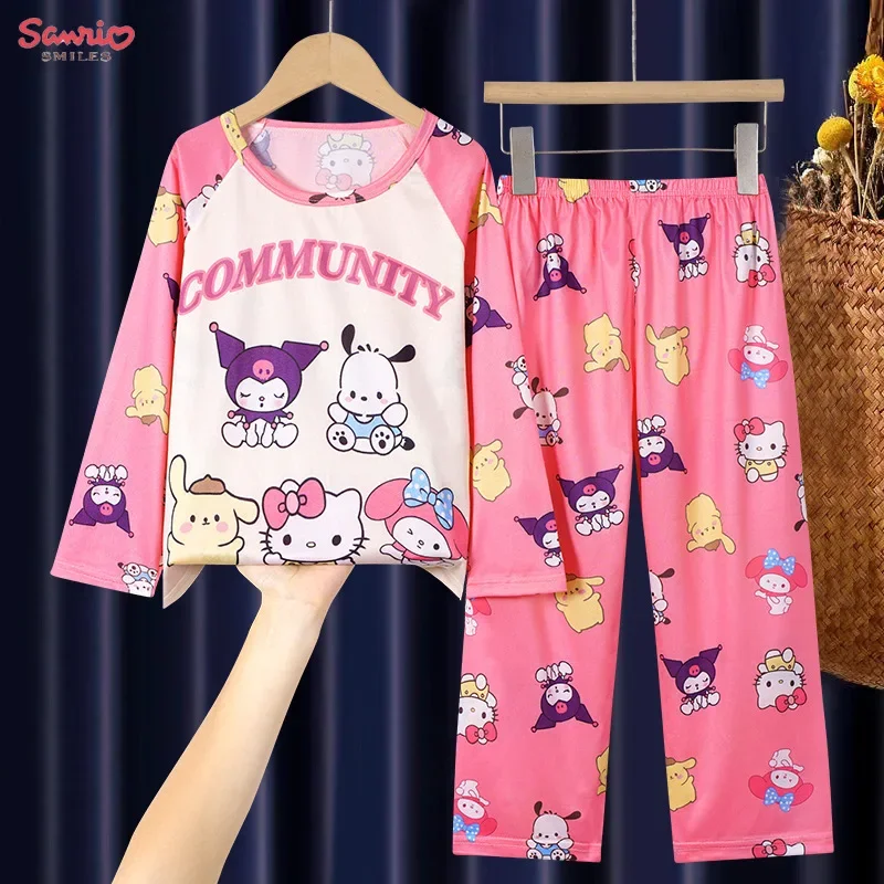 

Sanrio Hello Kitty Kuromi Autumn Children Pajamas Cinnamoroll My Melody Cute Thin Long Sleeved Clothing Set Cartoon Loungewear