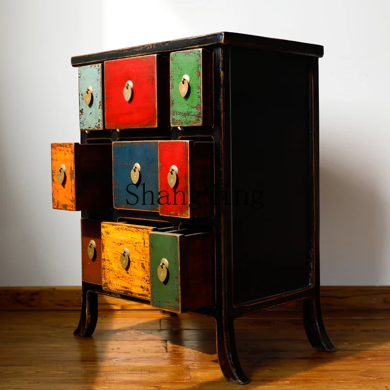 SM multifunctional entrance storage classification drawer locker retro retro solid wood nine cabinets