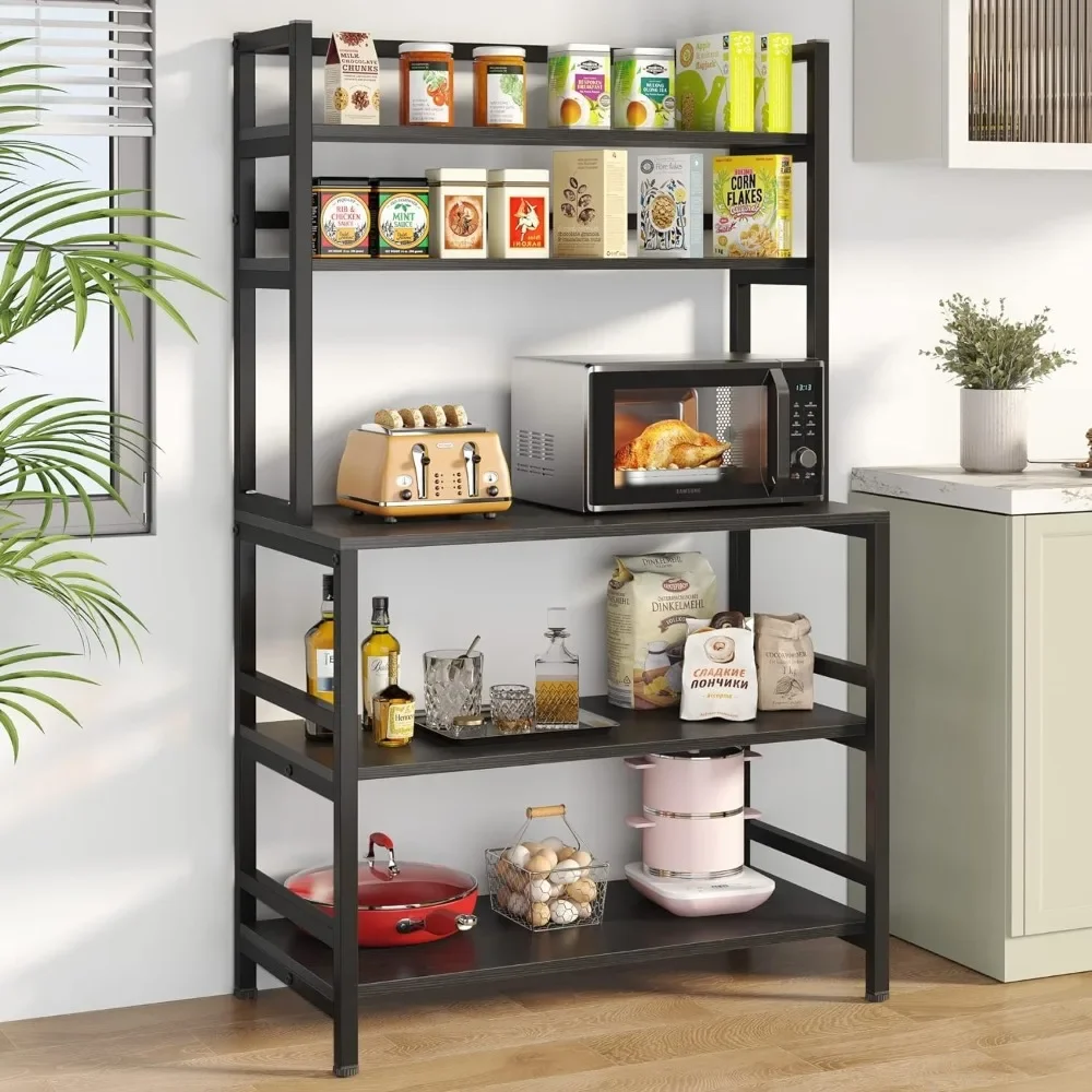 

5-Tier Kitchen Bakers Rack with Hutch, Industrial Microwave Oven Stand, Free Standing Kitchen Utility Cart Storage Shelf