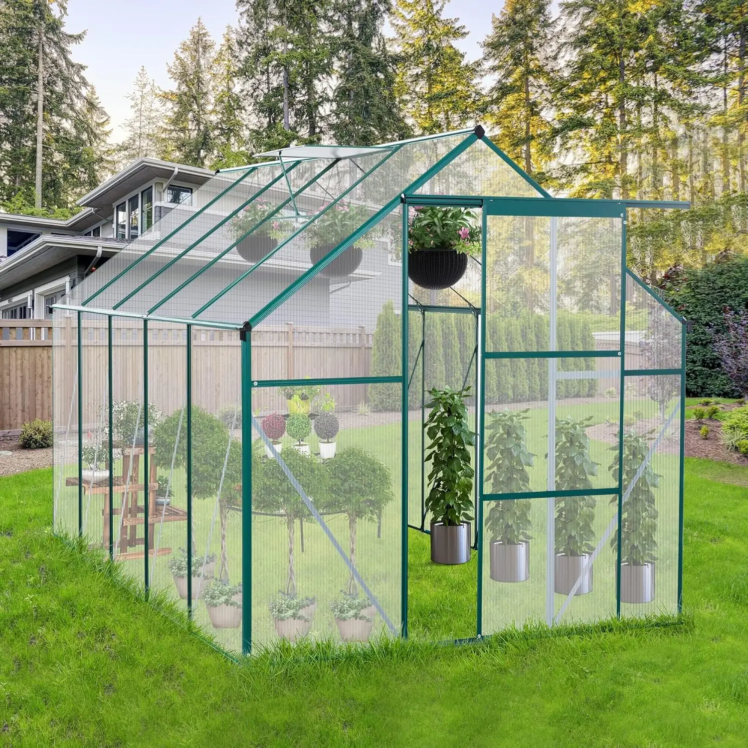 Luspaz 6X10 Ft All Season Heavy Duty Walk In Greenhouses, Outdoor Polycarbonate Plants Green House For Backyard Garden, Sliding