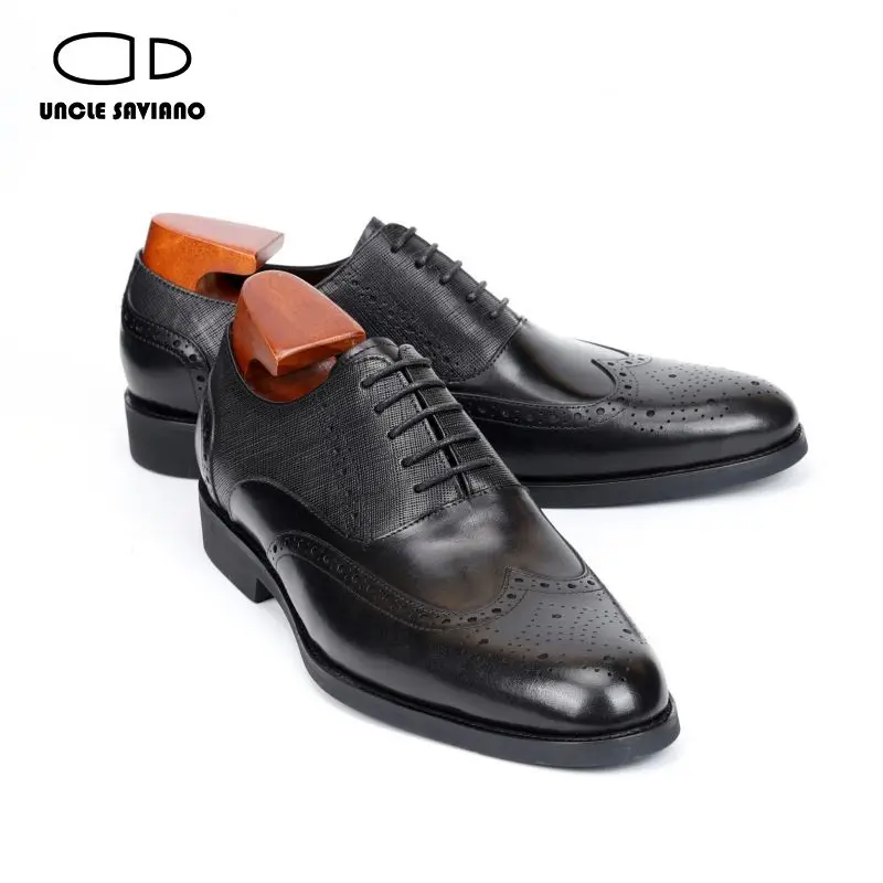 

Uncle Saviano Luxury Oxford Men Dress Shoes Fashion Business Handmade Office Designer Elegent Genuine Leather Shoes Men Original