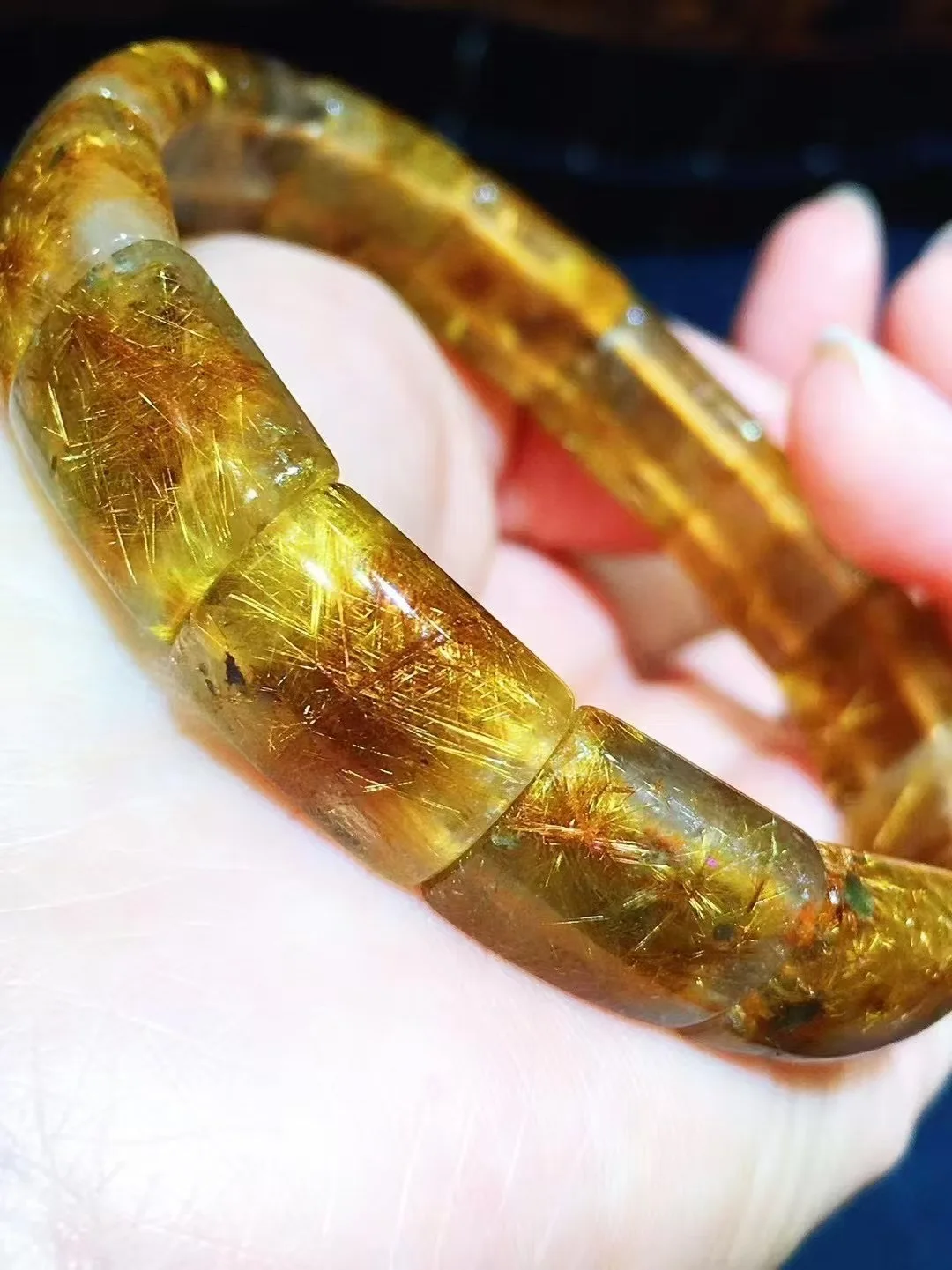 

Natural Gold Rutilated Quartz Bracelet Brazil 14.5x11x7mm Flower Clear Rectangle Beads Luxury Bracelet Bangle AAAAAA