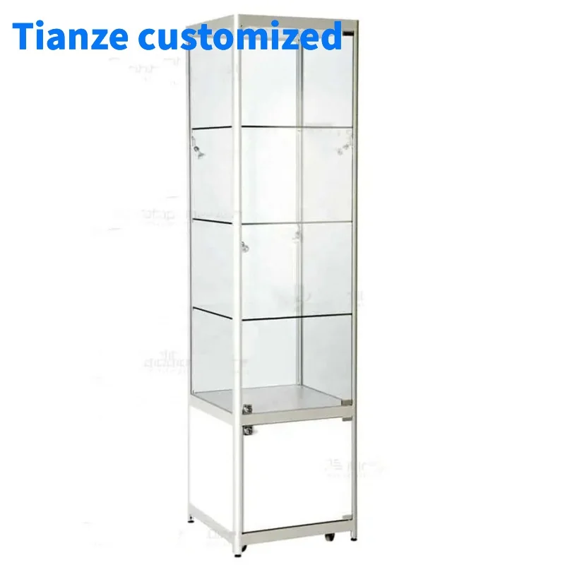 

（customized）Aluminium Framed Upright Glass Display Showcases With Cabinet Retail Shop Display