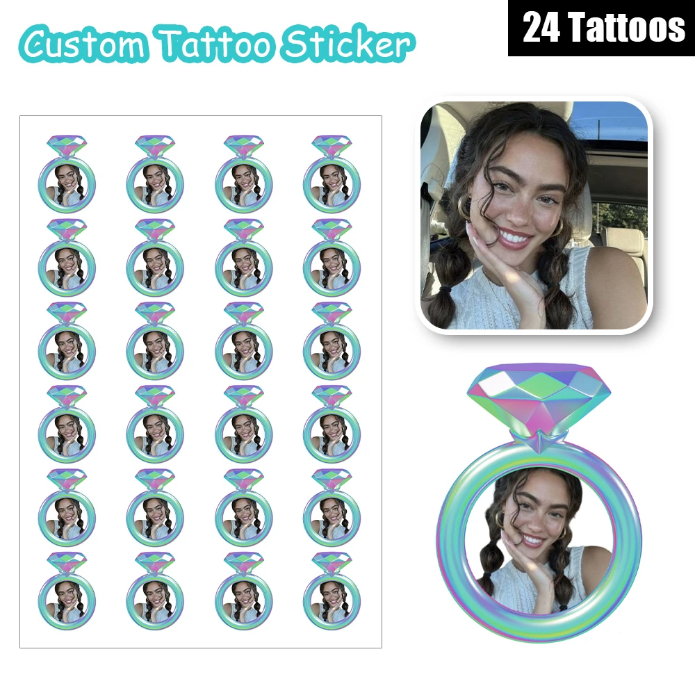 

24 Designs Blue Mermaid Diamond Ring Customized Personalized Waterproof Temporary Tattoo Sticker Ideal Wedding Party Gift DIY