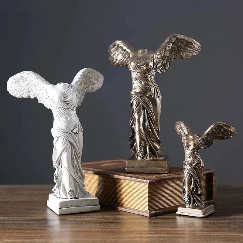 Vintage Abstract Goddess Statues Resin Ornaments Home Decoration Victory Goddess Figurine Sculpture Angel Wings Miniature Model