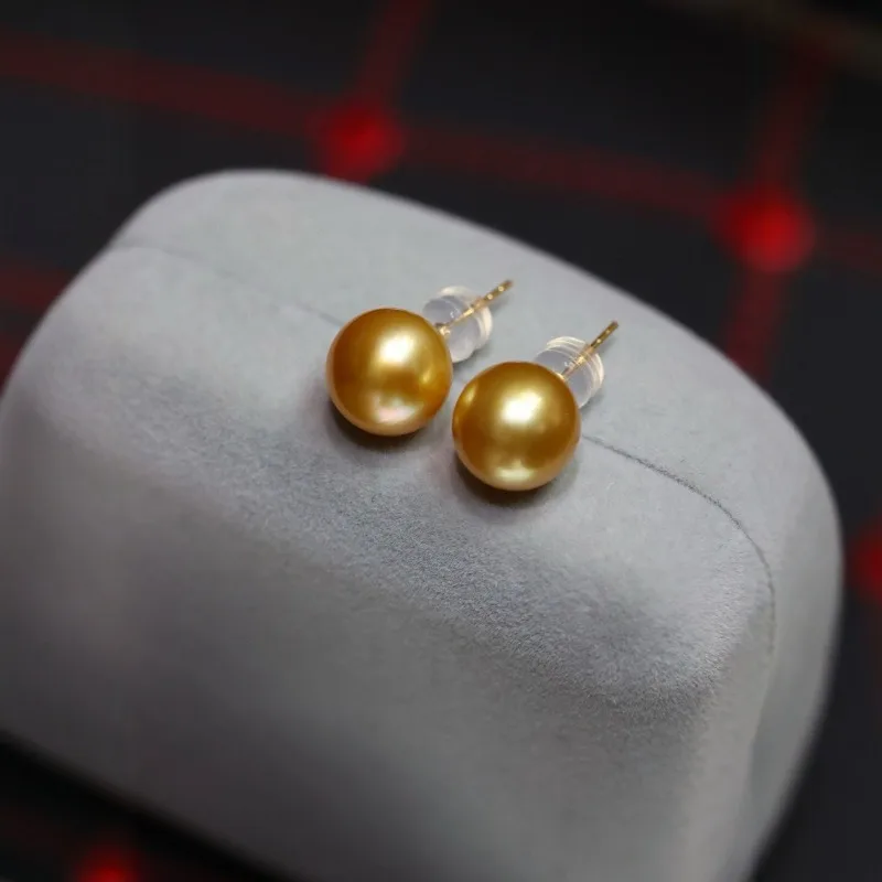 

Natural Gold Bead Earrings 9-10mm Round Strong Light Jewelry 925 Sterling Silver