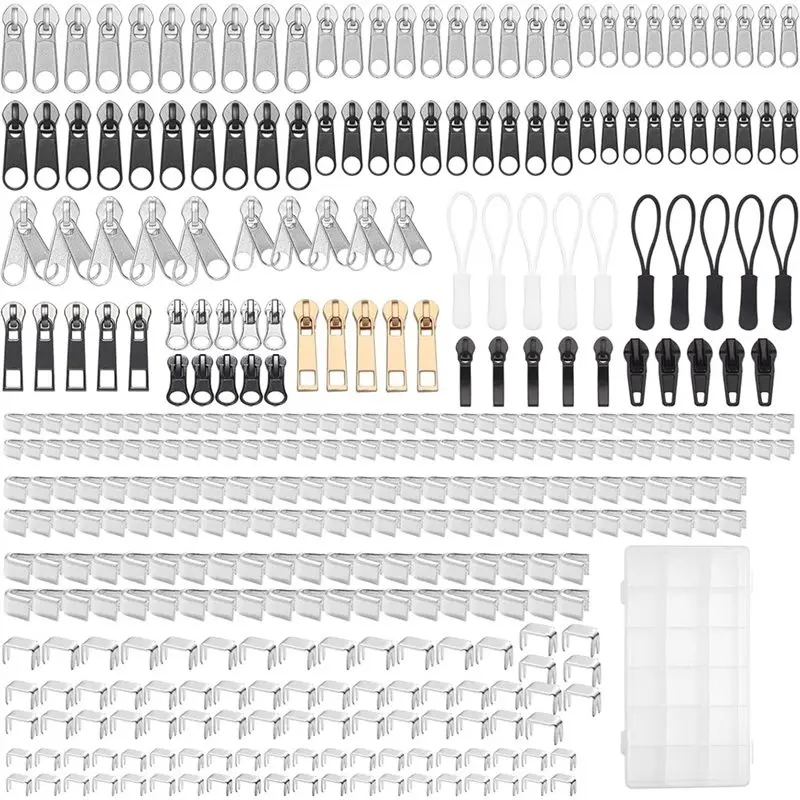 

ABLJ Zipper Repair Kit (380 Pieces) 3 5 8 Zipper Slider Replacement For Clothing, Jackets, Boots, Purses, Backpacks