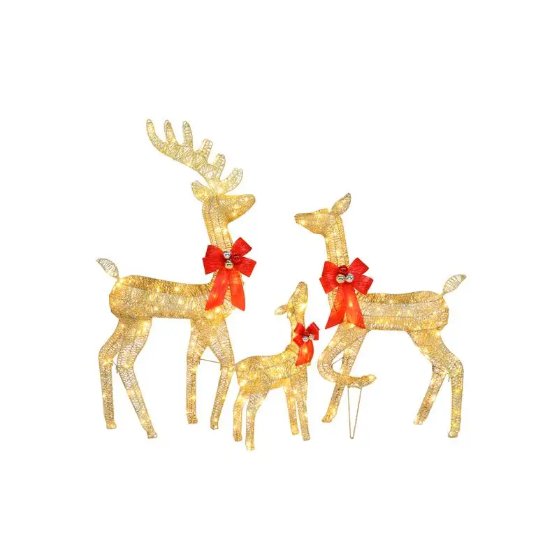 

3pcs 54x20x122cm 30V 3.6W Family Elk Golden Iron Frame Cotton Thread Green Onion Powder Yard Elk Decor