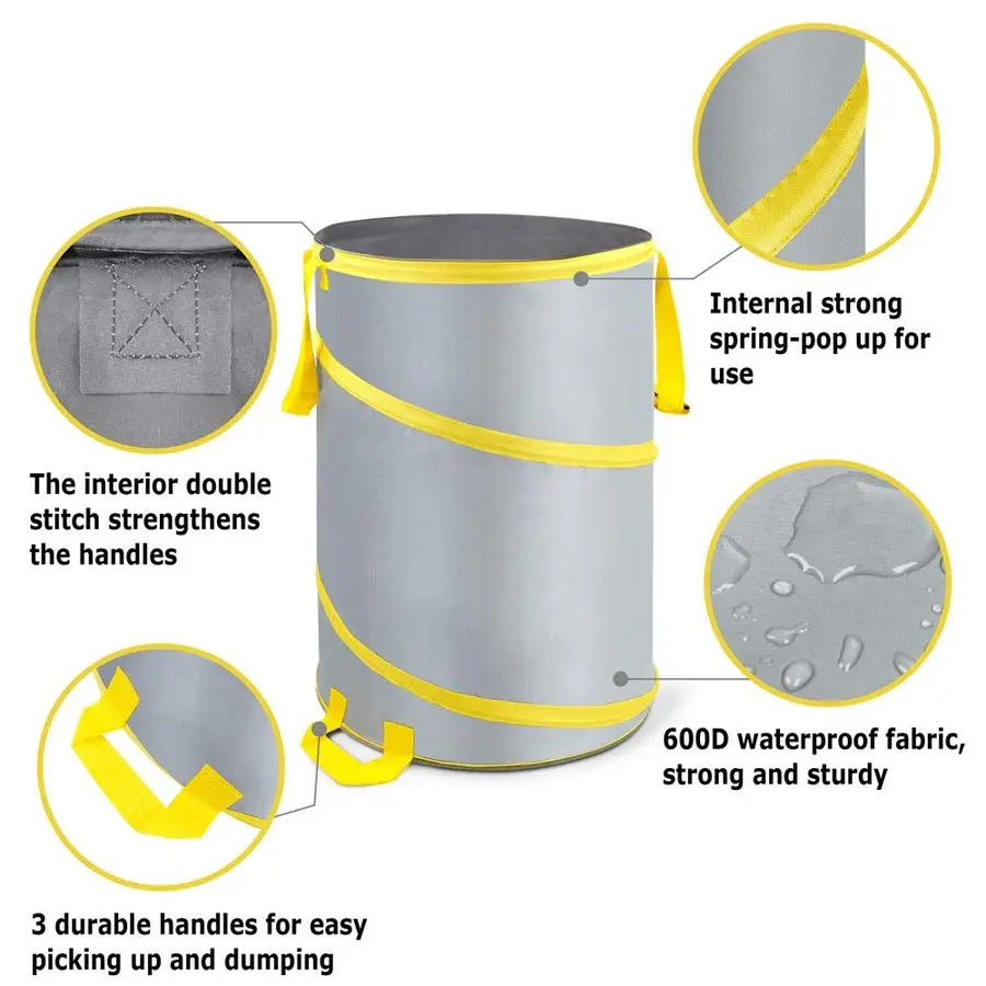 Gallon Collapsible Trash Can 3 Pack, Garden Bag Pop Up Camping Trash can, Reusable Leaf Bag Holder, Yard Waste Bag view 4
