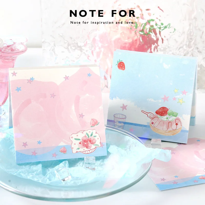 100 Sticky Notes, Fresh Watercolor Wind Handbook Material Paper Stationary Memo Pad Cute Stationery Sticky Notes