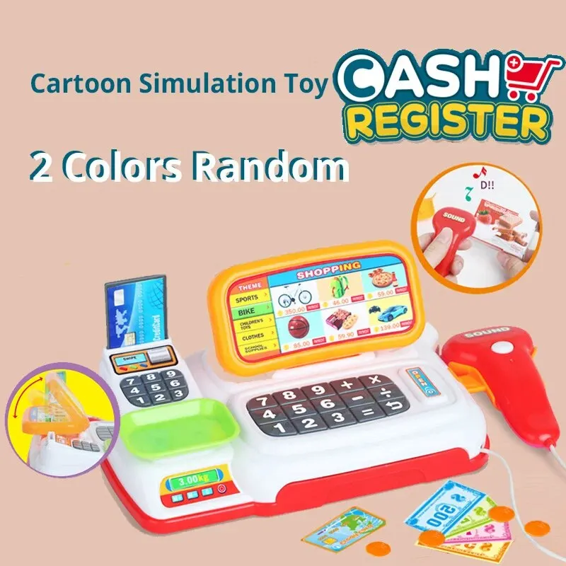 Simulation Cartoon Supermarket Cash Register Toy Home Appliance Series Children Play Home Electric Lighting Sound Register