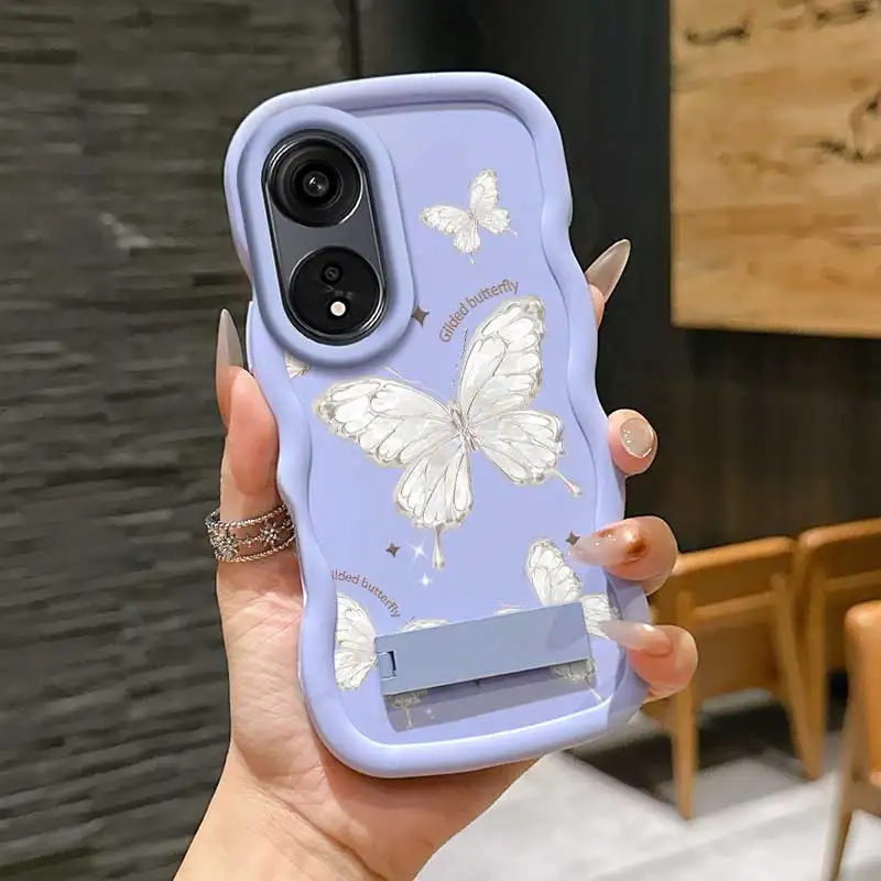 Casing OPPO A18 Motif Kupu-kupu Berlapis Emas, Anti Benturan dan Desain Fleksibel dengan Penyangga, Ideal untuk Hiburan, OPPO A Reno X 91 77 79