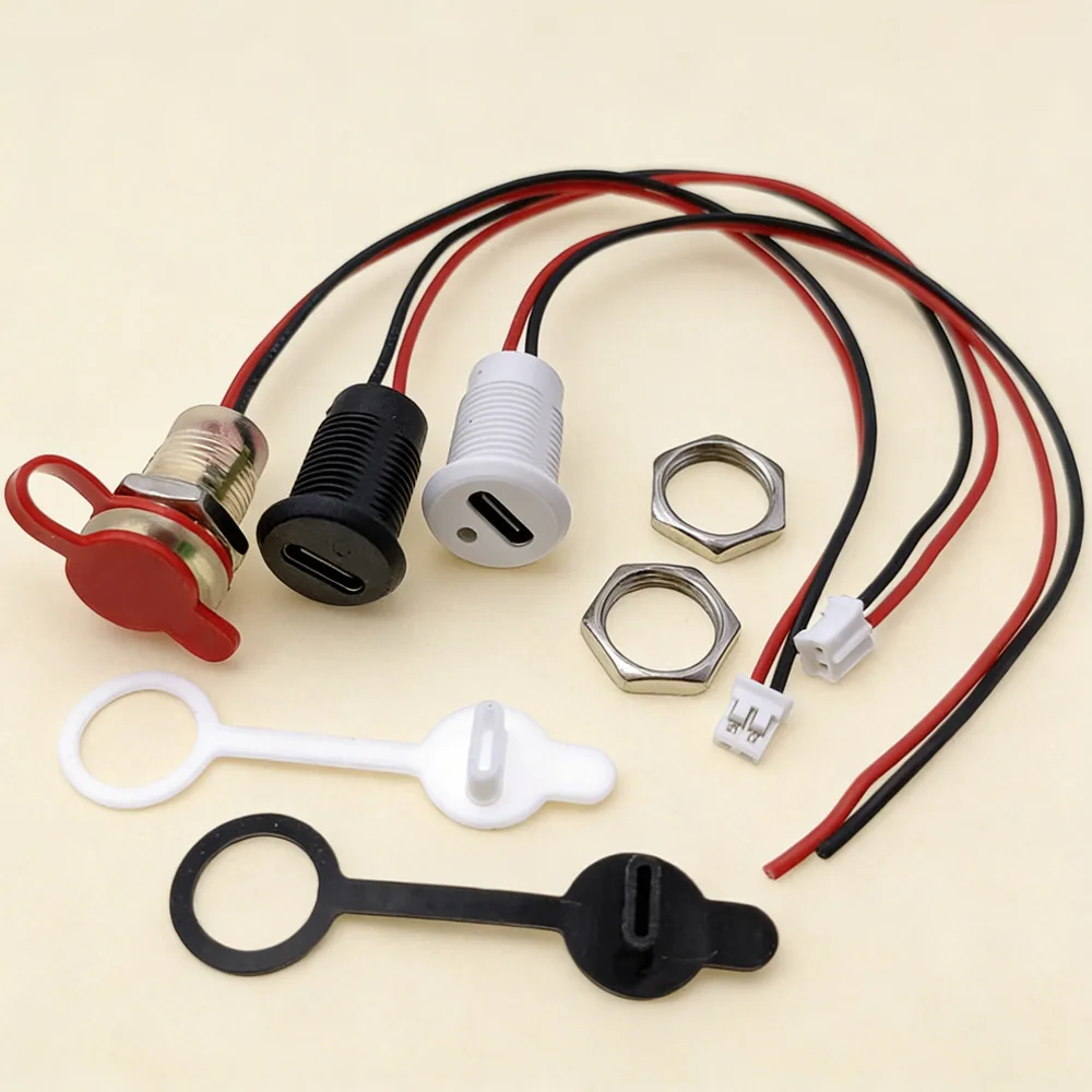 2Pin 4Pin Type-C LED Lamp female waterproof connector JackUSB C high current charging socket with nut snap lock plate