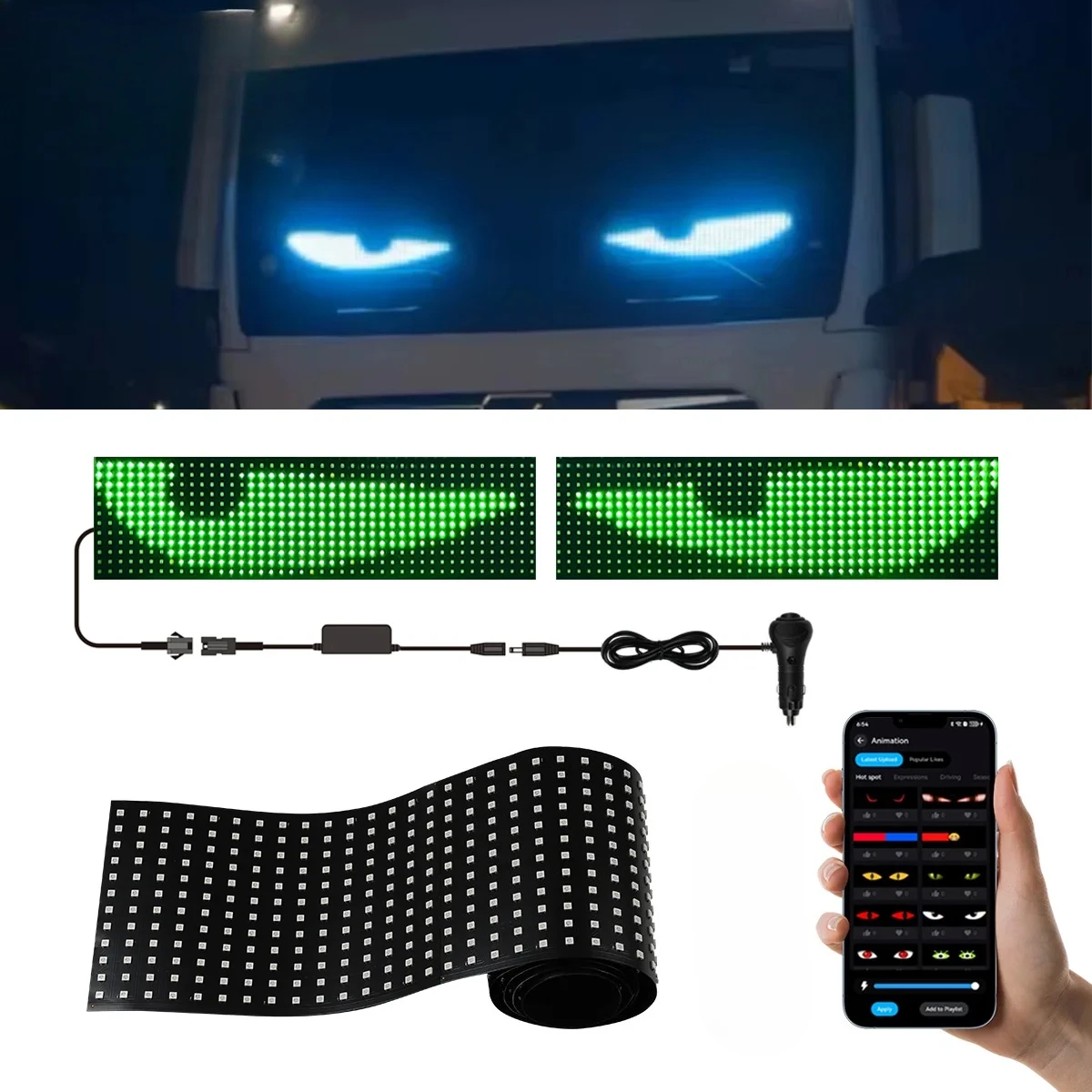 

Большое приложение для грузовика, автомобиля Devil Eye, светодиодная пиксельная панель, светильник с дистанционным управлением музыкой, индивидуальное текстовое освещение, прокрутка для лобового стекла доски
