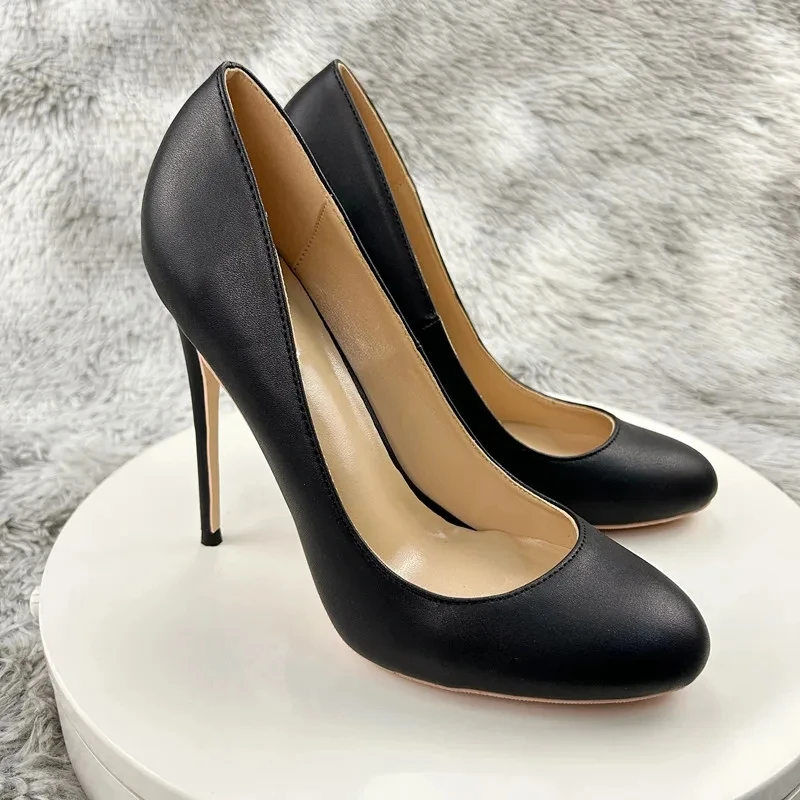 New Fashion Basic Black Matte Women Sexy Cute 10cm 12cm Round Toe High Heels Stilettos Party Dress Shoes Plus Size 46 Customize