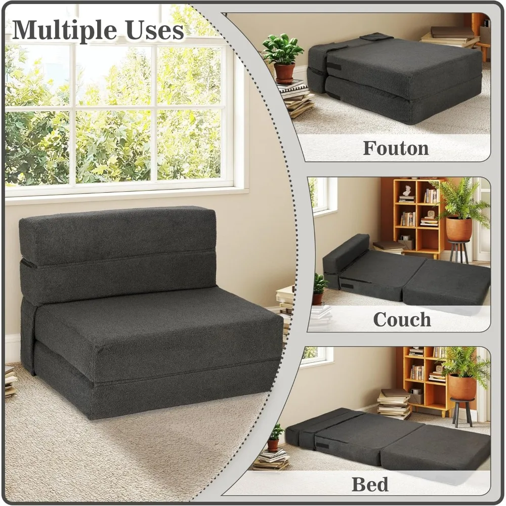 Divano letto convertibile, divano pieghevole per uso a pavimento, poltrona letto futon con supporto per tutore