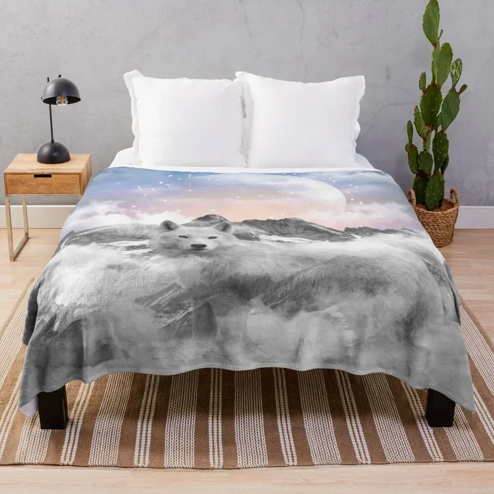 The Soul That Sees Beauty (Winter Moon / Wolf Spirit) Throw Blanket Decorative Throw heavy to sleep Blankets