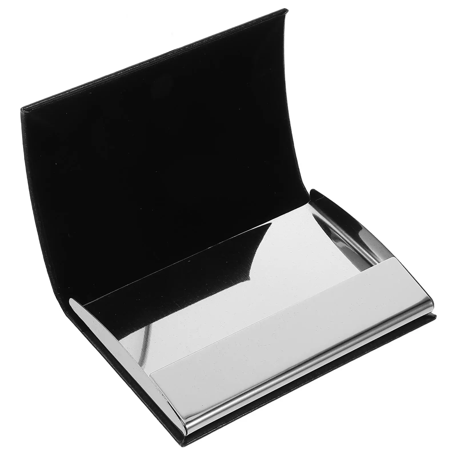 

Business Cards Holder Metal Credit Card Protector Durable PU Flip Cover Large Capacity Stylish Design Professional Black