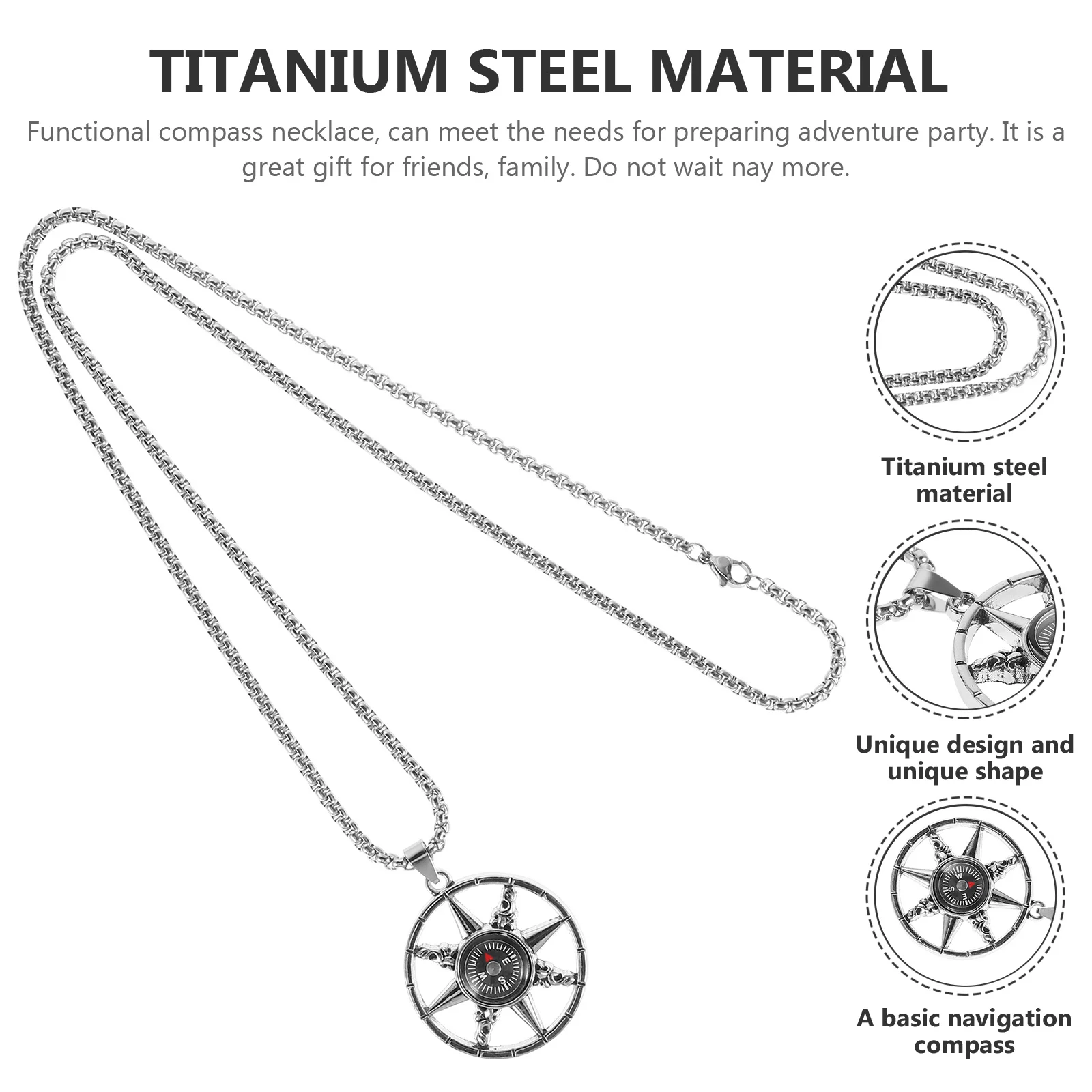 

Men Women Titanium Steel Compass Necklace Functional Pendant for Outdoor Adventure Navigation Jewelry Gift for Him Her