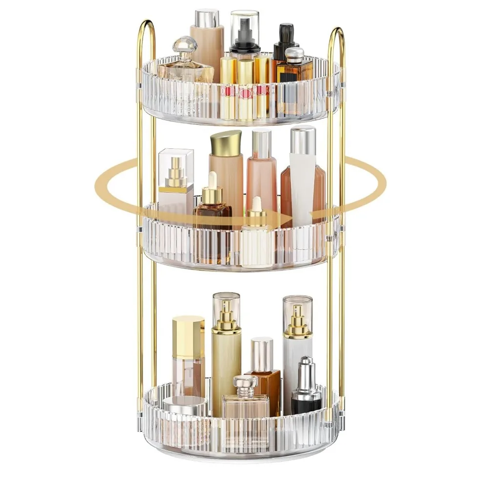 

360 Rotating 3 Tier Adjustable Makeup Perfume Cosmetics Skincare Storage Organizer for Vanity Dresser Countertop Clear