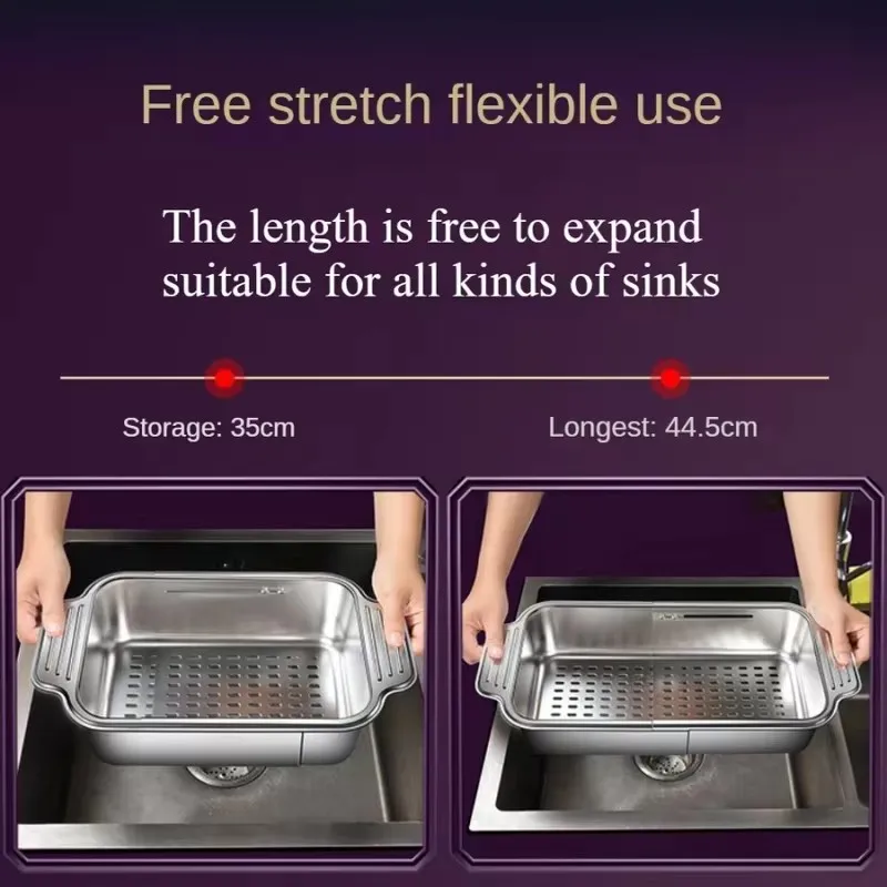 Stainless Steel Sink Basket with Adjustable Fit for Draining, Washing Produce, and Dish Cleaning