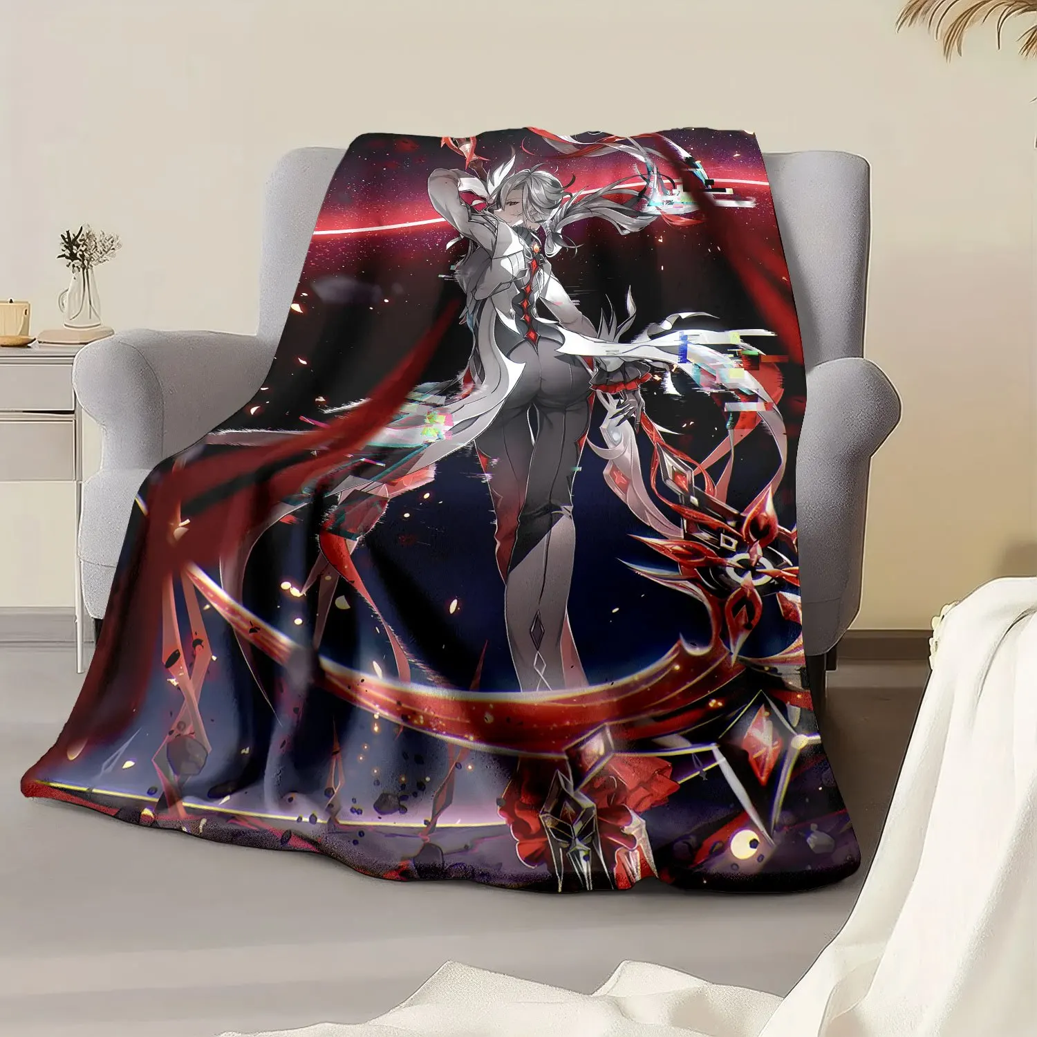 High-energy Combat Pose Illustration Flannel Throw Blanket, 2D All-season Multipurpose Blanket, Can Be Used As Wall Tapestry, Id