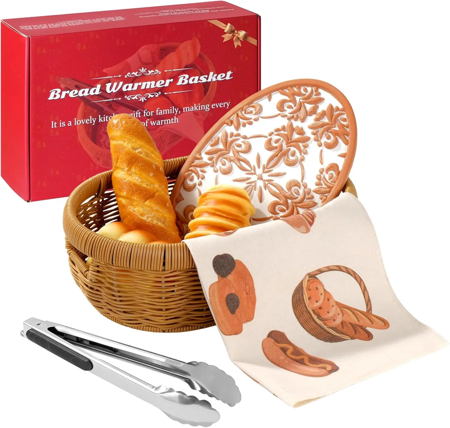 

Terracotta Bread Warmer Basket with Stone, Linen Liner & Clips - Keeps Bread Warm & Moist, Perfect Gift for Bakers, Housewarming