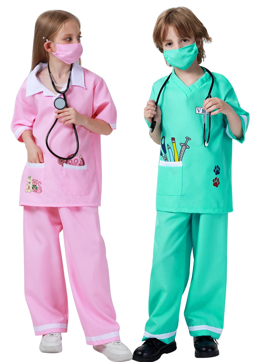 Halloween Children's Day Veterinary Performance Dress, Children's Doctor Professional Experience Game Dress