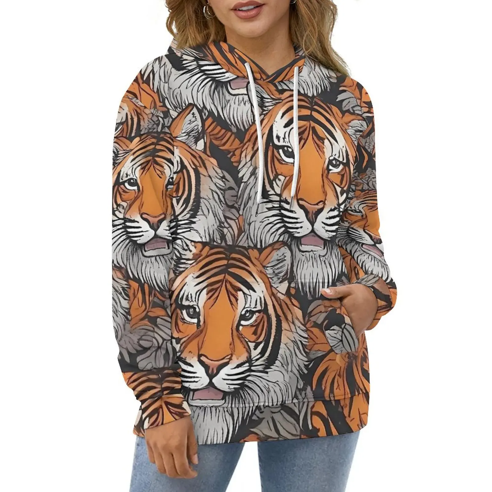 Tiger Mania Casual Hoodies Animal Print Aesthetic Hoodie Couple Long-Sleeve Hip Hop Pattern Loose Oversize Sweatshirts