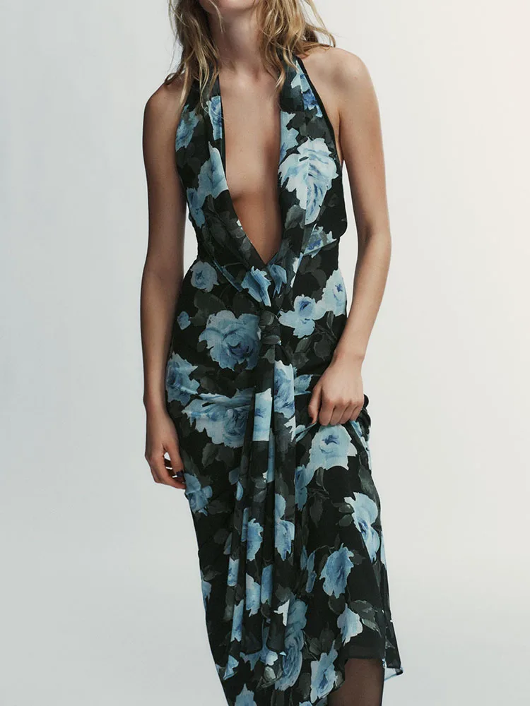 Faionable الأزهار طباعة طويلة الدكتور وصول جديد شتاء 2025 المرأة الحلو Ele Ne معلقة Sle Svel عالية الخصر ثوب