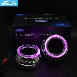 Ronan 3.0inch Headlight Shroud LED Angel Eyes White Yellow RGB for Hella Koito Q5 Bi-LED Projector Lens Mask Cover