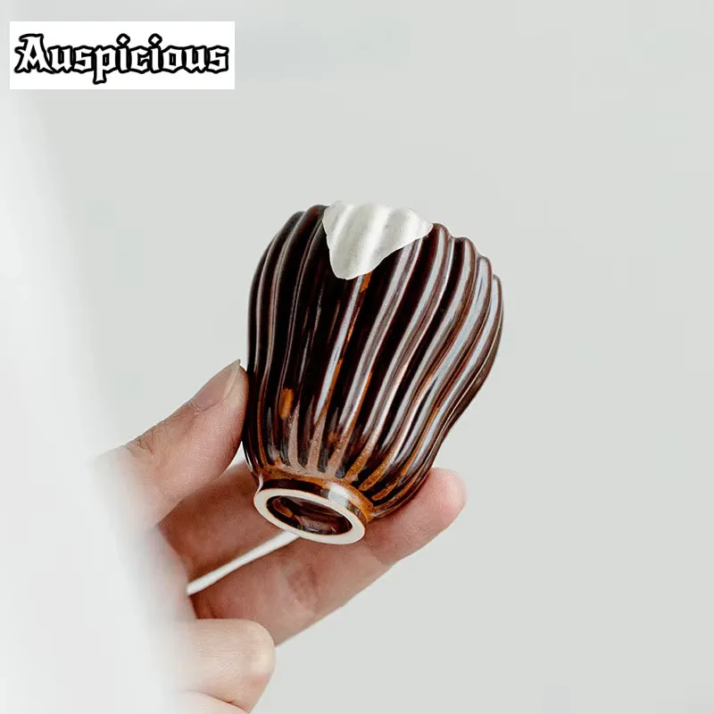 2pc/Set Kiln Change Chestnut Brown Ceramic Tea Cup Creative Drawing Silver Buddha Cup Puer Smell Cup Bowl Kung Fu Tea Set 60ml