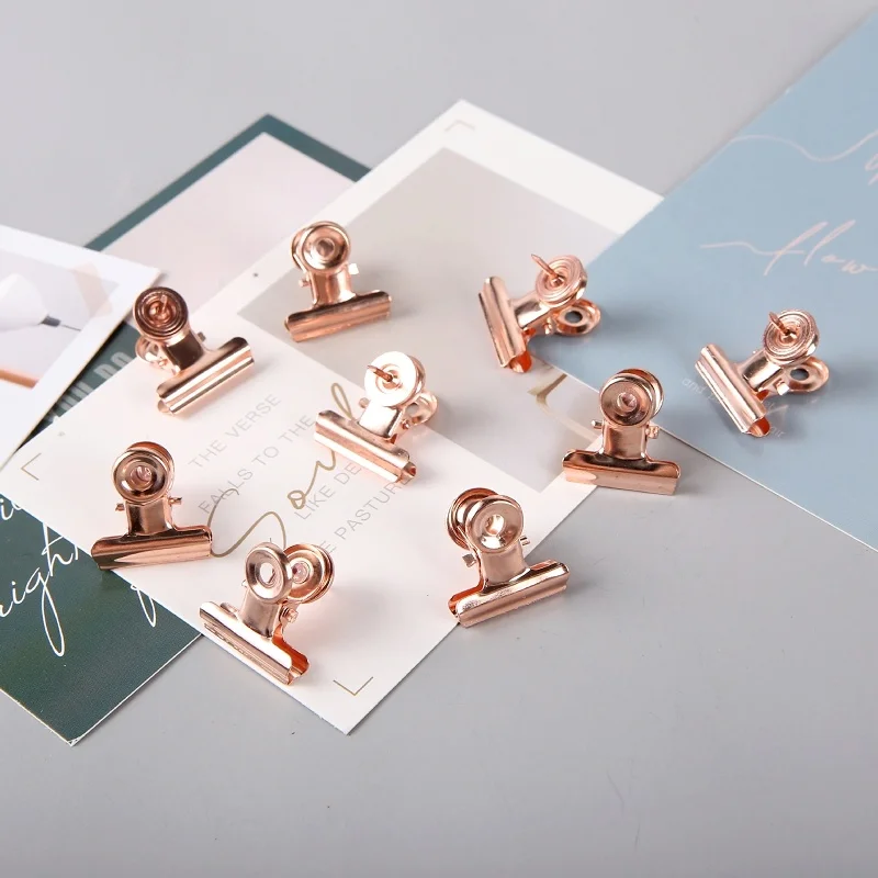 20 pçs/caixa pinos de pressão à moda tachas de polegar com grampos de pasta thumbtack metal prego clipe 22mm rosa ouro nota clipe palavra ligação