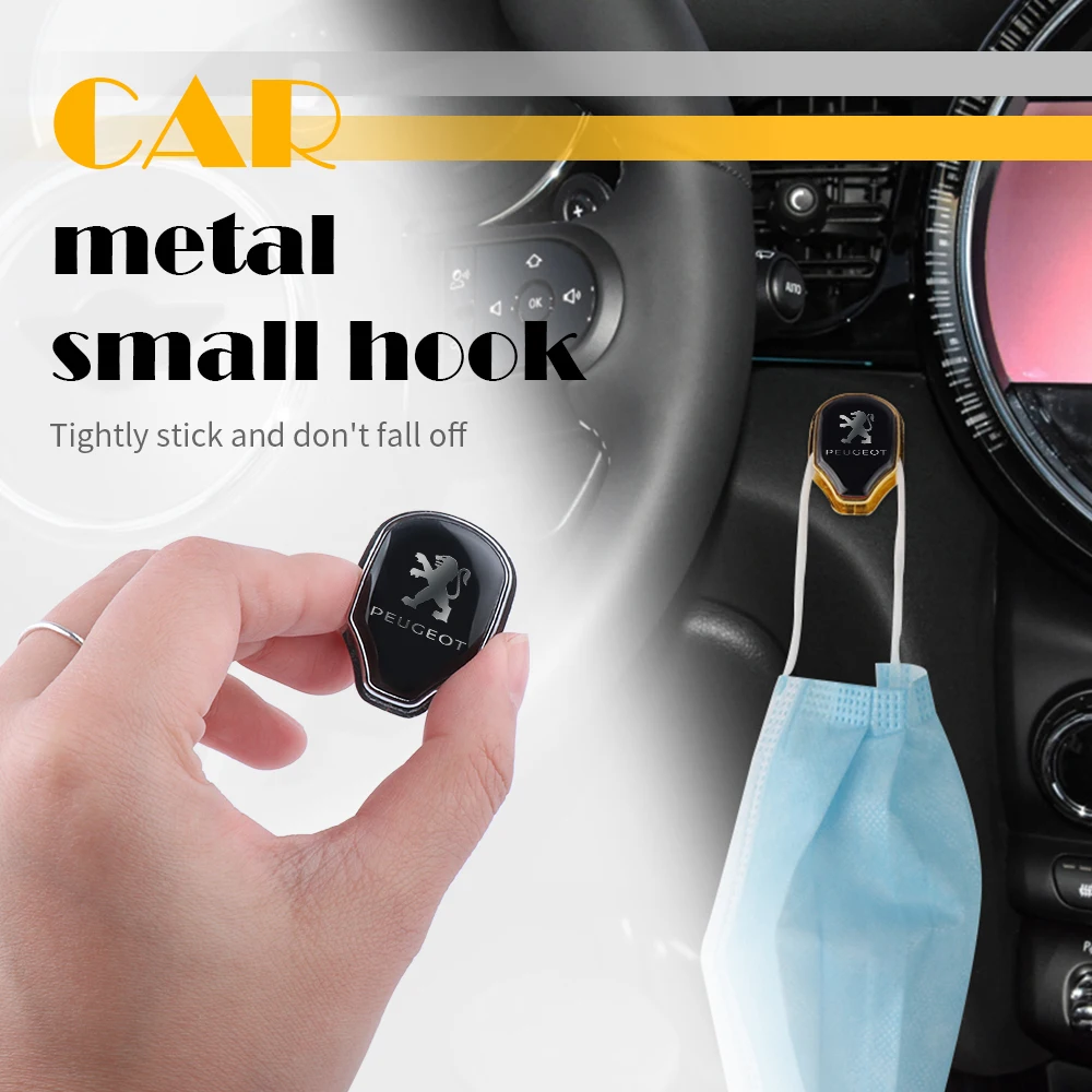 

3D Metal Car Emblem Hook Self Adhesive Small Hooks For Peugeot 207 206 208 3008 2008 308 307 408 508 5008 107 Valve Accessories