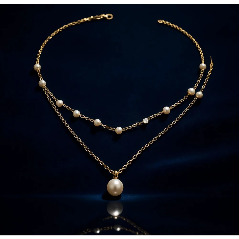 

Многослойное жемчужное ожерелье с позолотой 14K, простая цепочка в виде елочки, подарок для женщин