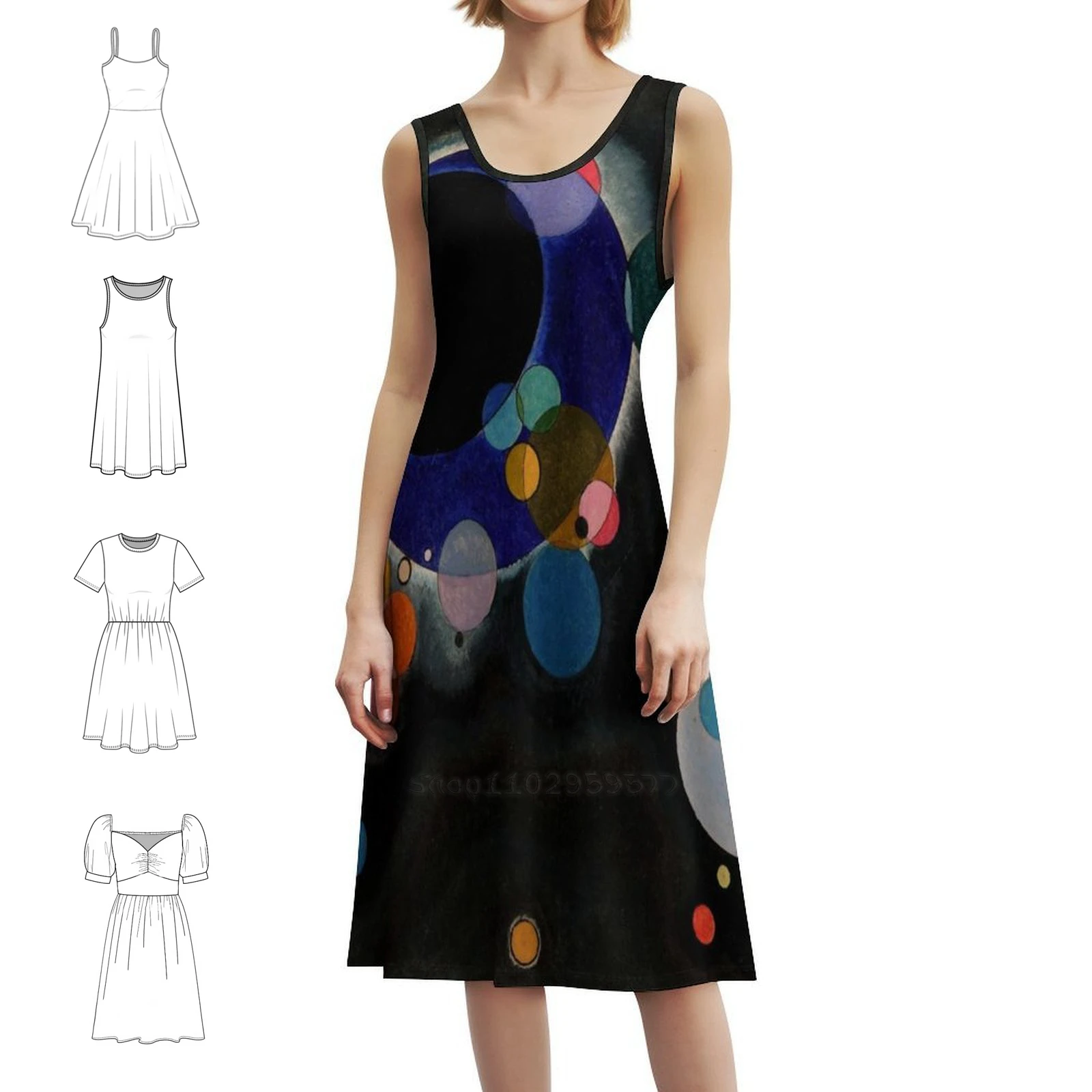 

Wassily Kandinsky-Several Circles-Art Boho Chic Dress Elegant Fashion Beach Wedding Party Gown Several Circles Kandinski