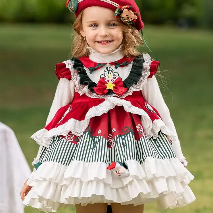 Child Spanish Vintage Vestido Lolita Baby Girl Wedding Kids Birthday Party Dress Cake Dress Fairy Suspender Dress Shirt Outfit