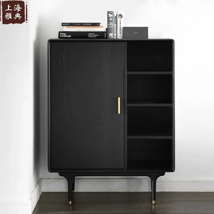 

Nordic medieval simple modern American solid wood porch storage metal shoe cabinet side cabinet black aisle