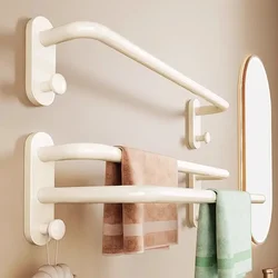 Cream Style Bathroom No-Punch Towel Bar Bathroom Wall Mounted Towel Rack Bath Towel Hanging Rack White Shelves